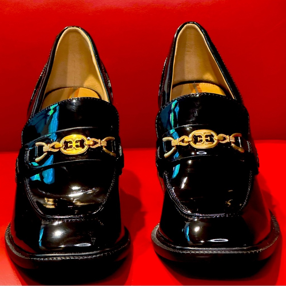 Sam Edelman Womens Quincy Patent Square Toe Loafer Heels